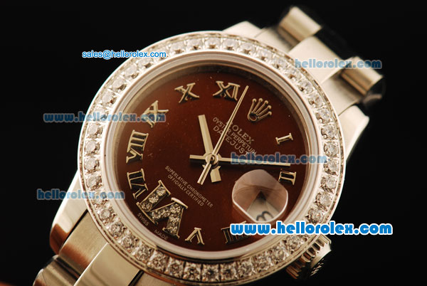 Rolex Datejust Automatic Movement Full Steel with ETA Coating Case with Brown Dial-Diamond Bezel - Click Image to Close